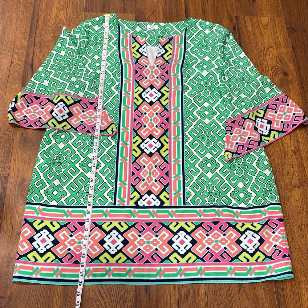 Crown & Ivy Women’s Green and Pink Geometric Print Shift Dress 24W - Picture 7 of 12